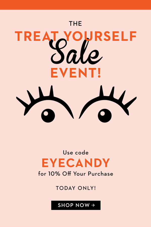 Illustration of a winking eye with text overlaid promoting a one-day 10% off sale