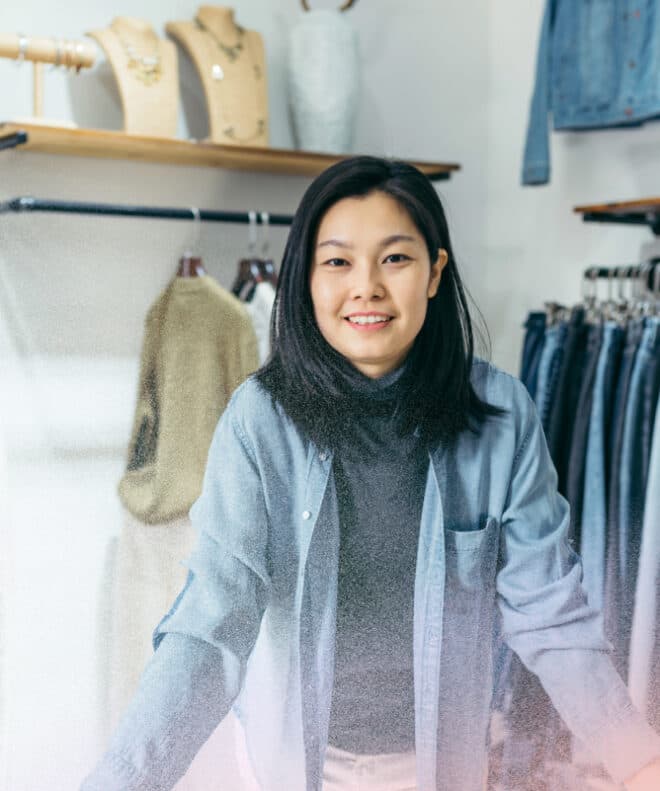 Woman wearing denim in a boutique