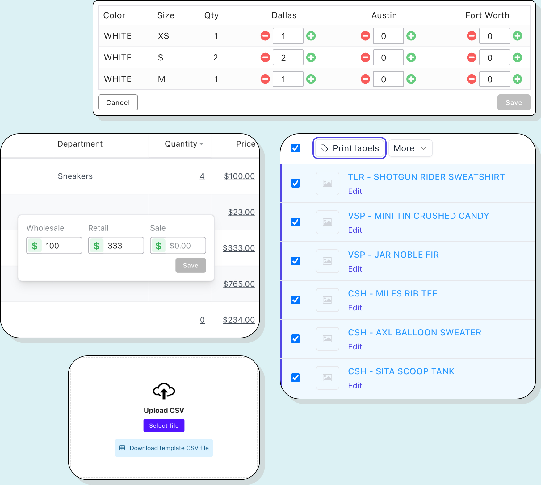 Screenshots of essential inventory management tools
